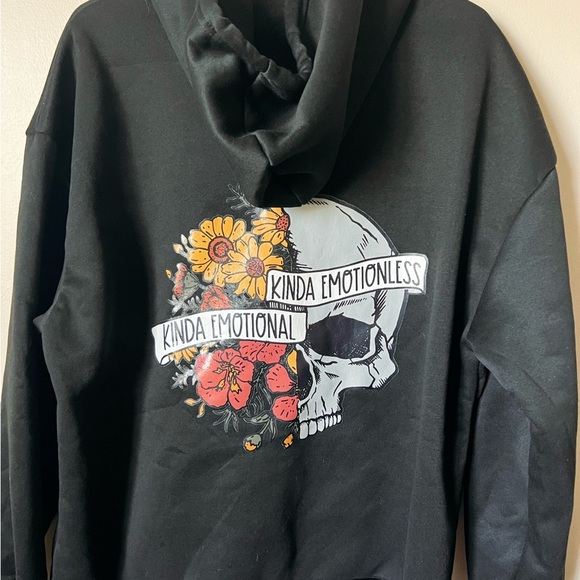 Black Hoodie with Skull and Floral Design - Picture 1 of 2